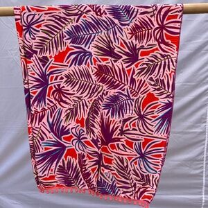 Sarong/Coverup/Canga - Palms Red Purple w/Peach Poms